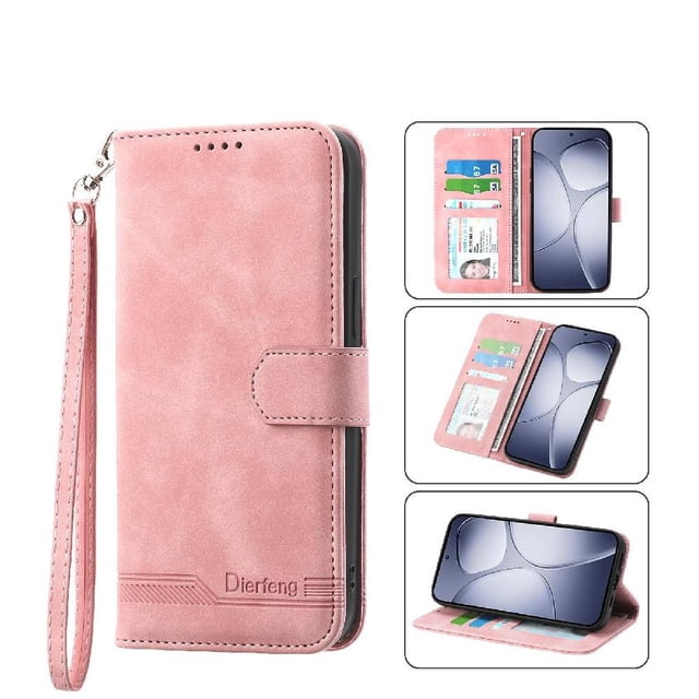 Funda Tipo Billetera para Xiaomi Redmi Note 14 Pro 4G Carcasa Abatible con Porta Tarjetas, Bolsillo para Efectivo, Soporte Ajustable, Cierre Magnético y Correa de Muñeca Rosa