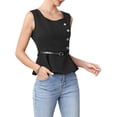 thumbnail image 4 of INSPIRE CHIC Peplum Top for Women Work Sleeveless Button Down Ruffle Hem with Belt Business Casual Tops S Black, 4 of 6