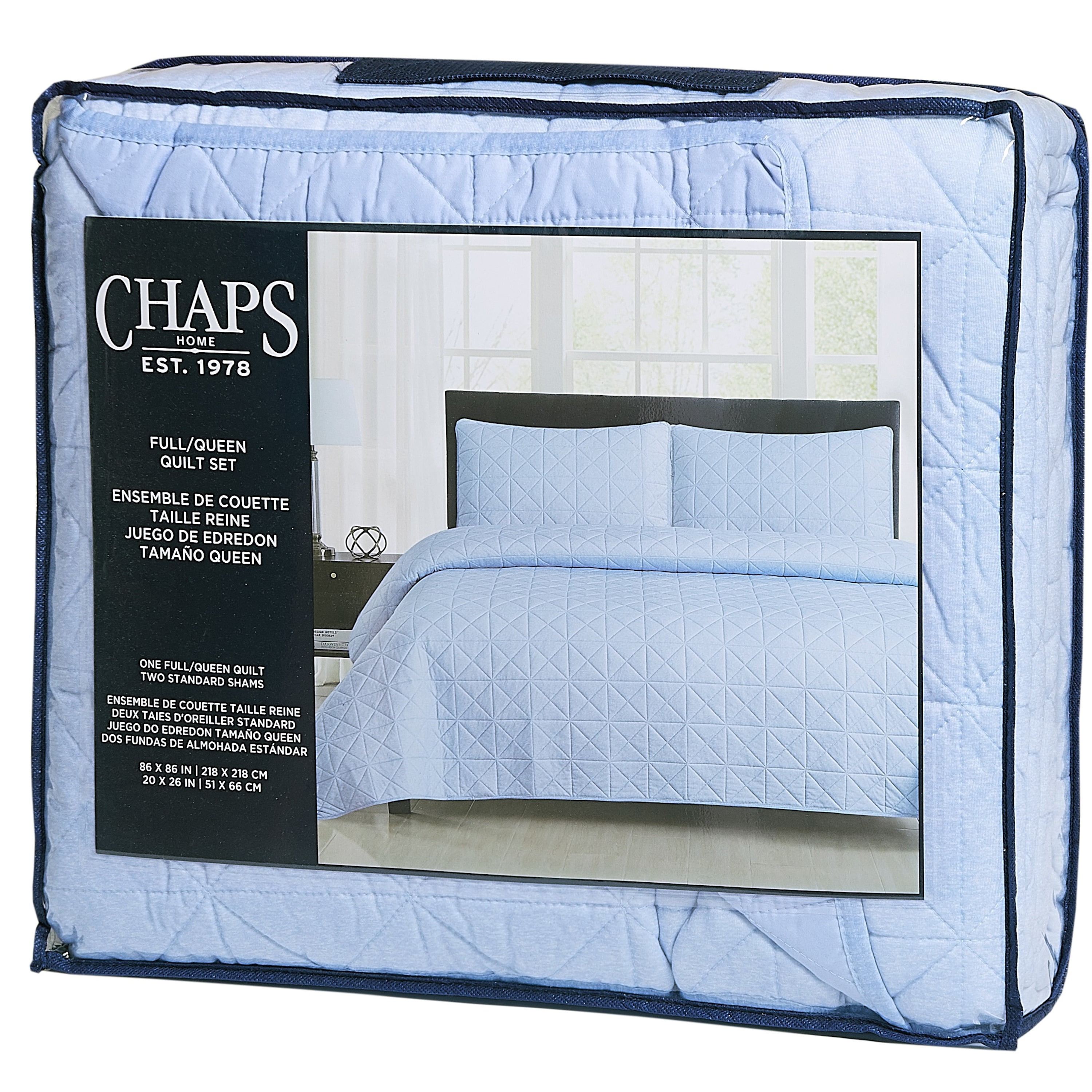 Chaps 3-Piece Jersey Knit Microfiber Quilt Set - Coverlet Comforter - Blue - Size Full/Queen