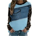 thumbnail image 5 of Hueook Oversized Tshirts for Women Long Sleeve Hoodless Printed Casual Warm Sweatshirt Light Blue L, 5 of 5