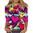 thumbnail image 3 of Feancey Womens Plus Size Tunic Tops 3/4 Sleeve Valentine Shirt for Date Night Cute Love Heart Printed Loose T-Shirts Dressy Casual Work Blouse Yellow 4XL, 3 of 7