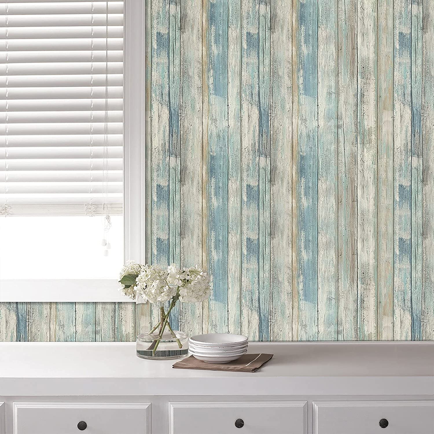 Buy PracticalWS Blue Wood Wallpaper Peel and Stick Wallpaper Clearance Practicalws 17.8x78 Self
