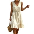 thumbnail image 3 of Horkkom Summer Dresses for Women Mini V Neck Solid Color Sleeveless Dress Beach Vacation Sundresses, S-3XL, 3 of 9