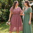 thumbnail image 2 of GRACE & GRANDEUR Vestido Floral de Talla Grande para Mujeres, Chifón Boho, Cuello en V, Mangas Cortas con Volantes, Cintura Fruncida, Vestidos Midi de Verano 4X Burdeos, 2 of 8