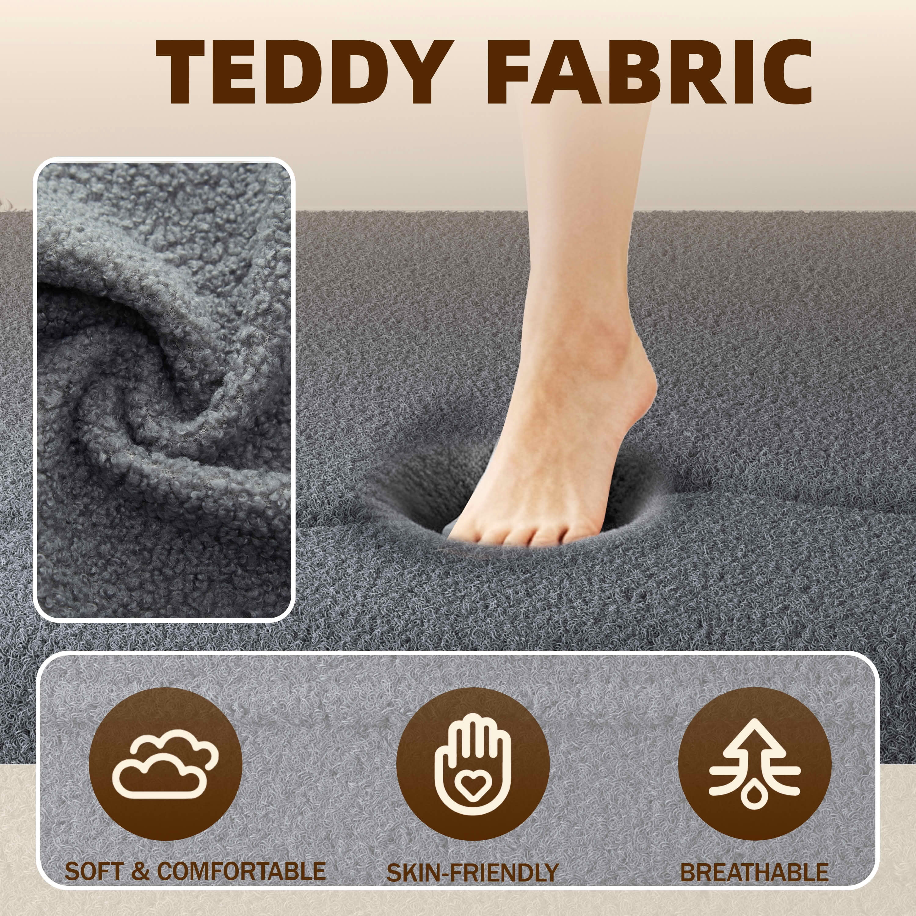 MAYEERTY Sherpa Floor Sofa Bed, Full Size Foldable Foam Sleeper Mattress with 2 Pillows, Zero Assembly Space Saving Guest Bed