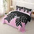 thumbnail image 3 of spefrowx Retro Polka Dot Bow Print Twin Quilt Set for Teens, Black Pink Gem Heart Twin Coverlet Set, 2 Pieces, 3 of 7