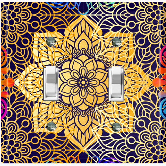 Metal Light Switch Plate Cover Mandala Yellow Flower Tile Pattern MDL096