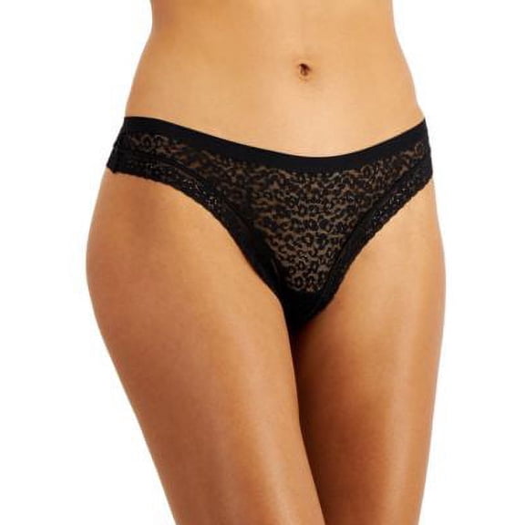 MSRP $15 Jenni Women's Leopard Lace Thong Black Size Medium