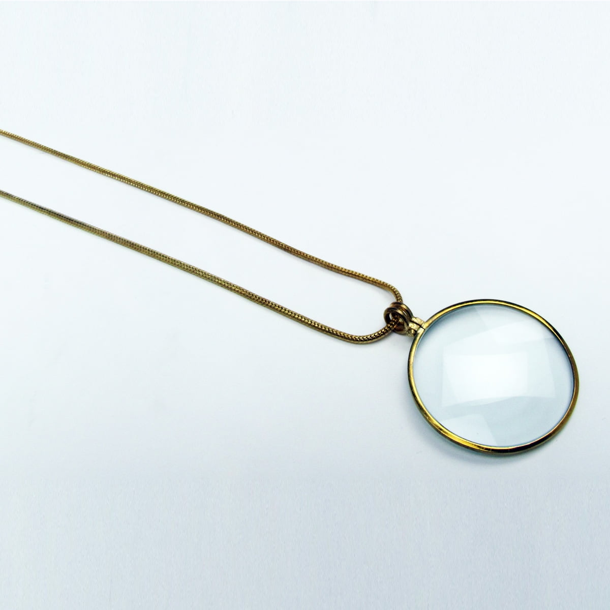 2pc 5X Necklace Magnifier 1-3/4" Glass Lens 36" Gold Chain MONOCLE SPECTACLE 
