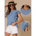 thumbnail image 2 of DARING DIVA Women's Dressy Round Neck Ruffle Sleeve Work Tops L Blue Gray, 2 of 6