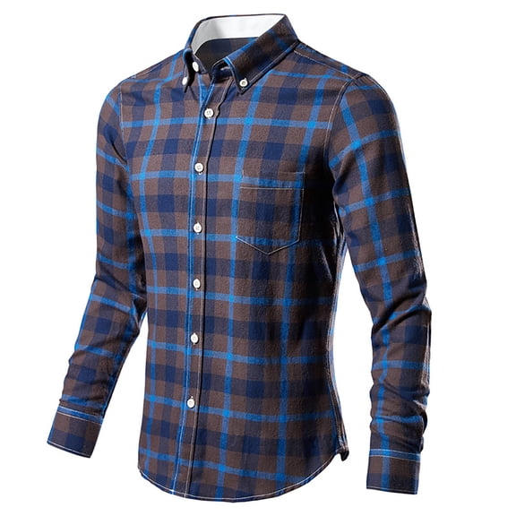 HOWPAY Lightweight Mens Shirts Plaid Roll up Long Sleeve Button down Checkered Shirts Regular Fit Oversized Casual Soft Tops Comfy Loose Fall Outfits Blue L