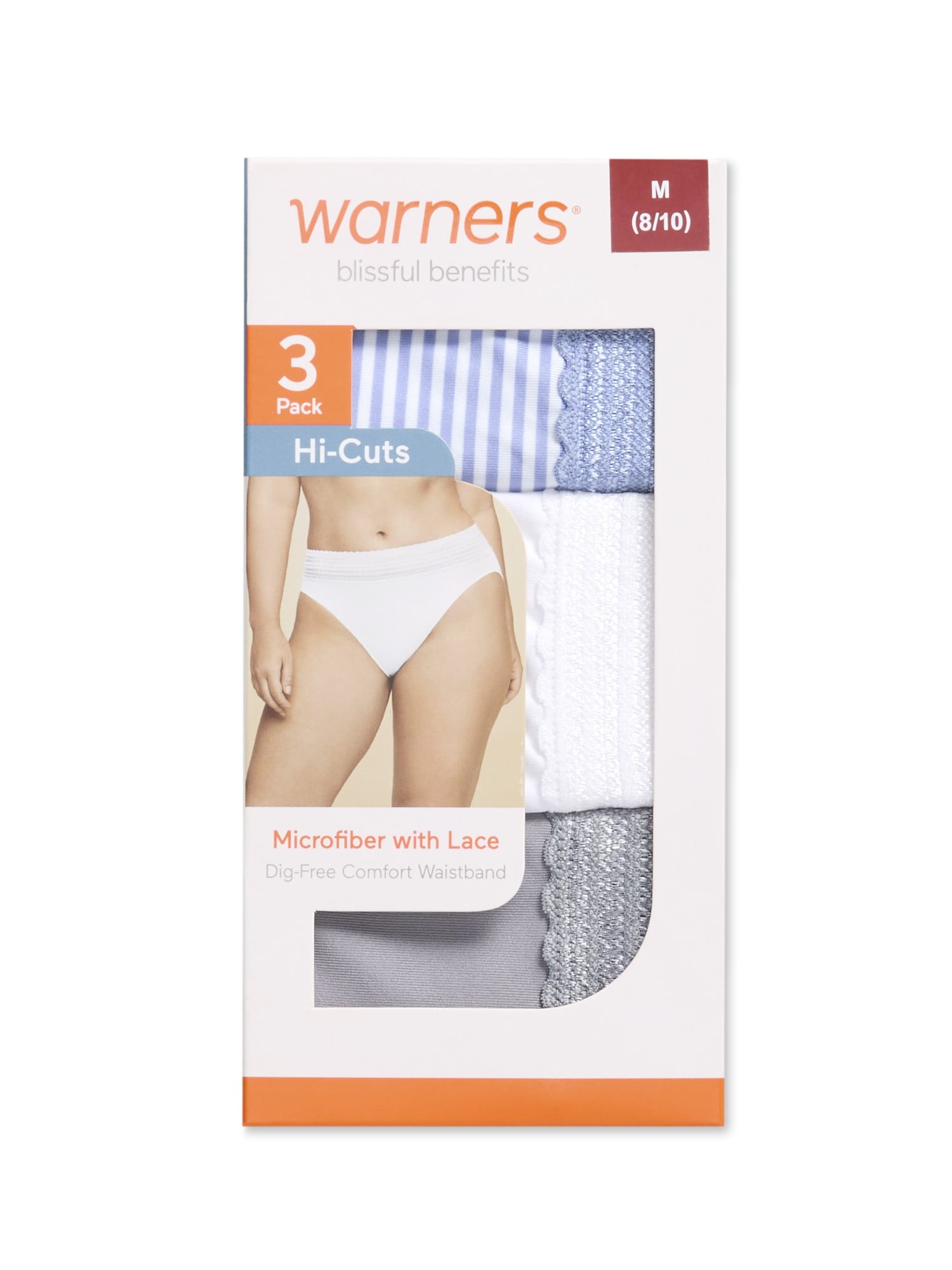 Warners® Blissful Benefits Dig-Free Comfort Waistband with Lace Microfiber Hi-Cut 3-Pack WRW251HC10W