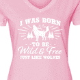 thumbnail image 4 of Inktastic I was Born to be Wild and Free with Wolf and Mountains Women's V-Neck T-Shirt, 4 of 5