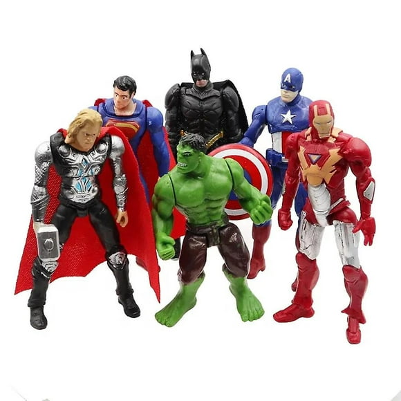 6pcs Super-Héros Figurine Jouets Superman Iron-man Capitaine Amérique Batman Hulk Thor Pvc Poupées Cadeaux de Décoration à la Maison