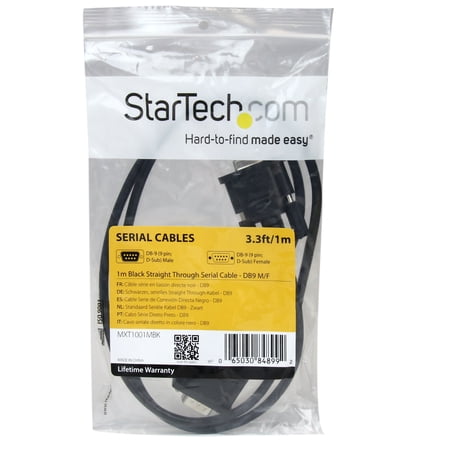 ＳｔａｒＴｅｃｈ．ｃｏｍ シリアルケーブル/RS232Cストレート延長/1m/オス・メス/ブラック 目安在庫=○