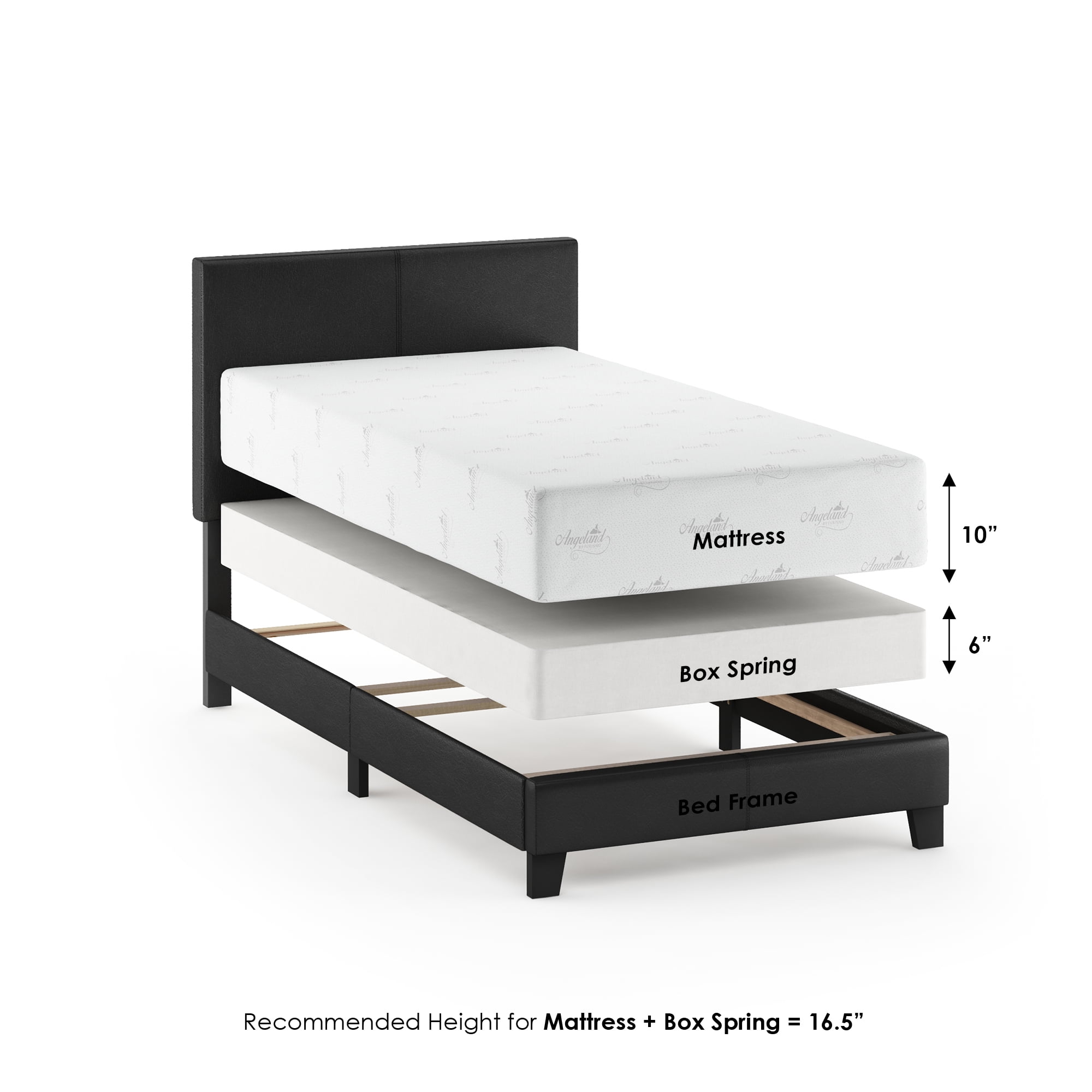 Furinno PESSAC Twin Upholstered Bed Frame with PU Leather Headboard and Wooden Slat Support, Plain Black