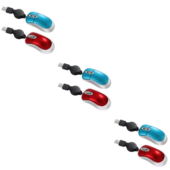3 Count USB Mouse Computer Mice for Pc Mini with Retractable Cable Optical Wired