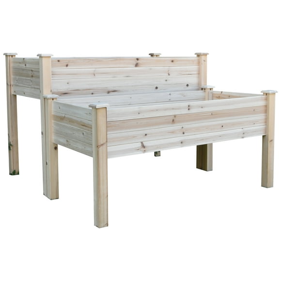 Outsunny 2 Tiers Raised Garden Bed, Wooden Elevated Planter Box, Natural