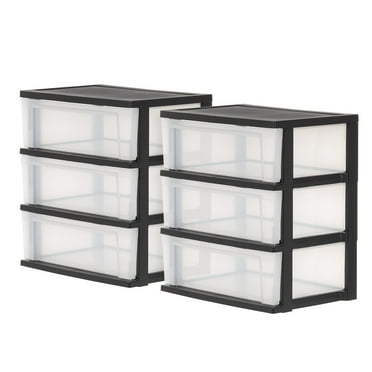 IRIS 3-Drawer Wide Plastic Storage Drawer, Black, Set of 2