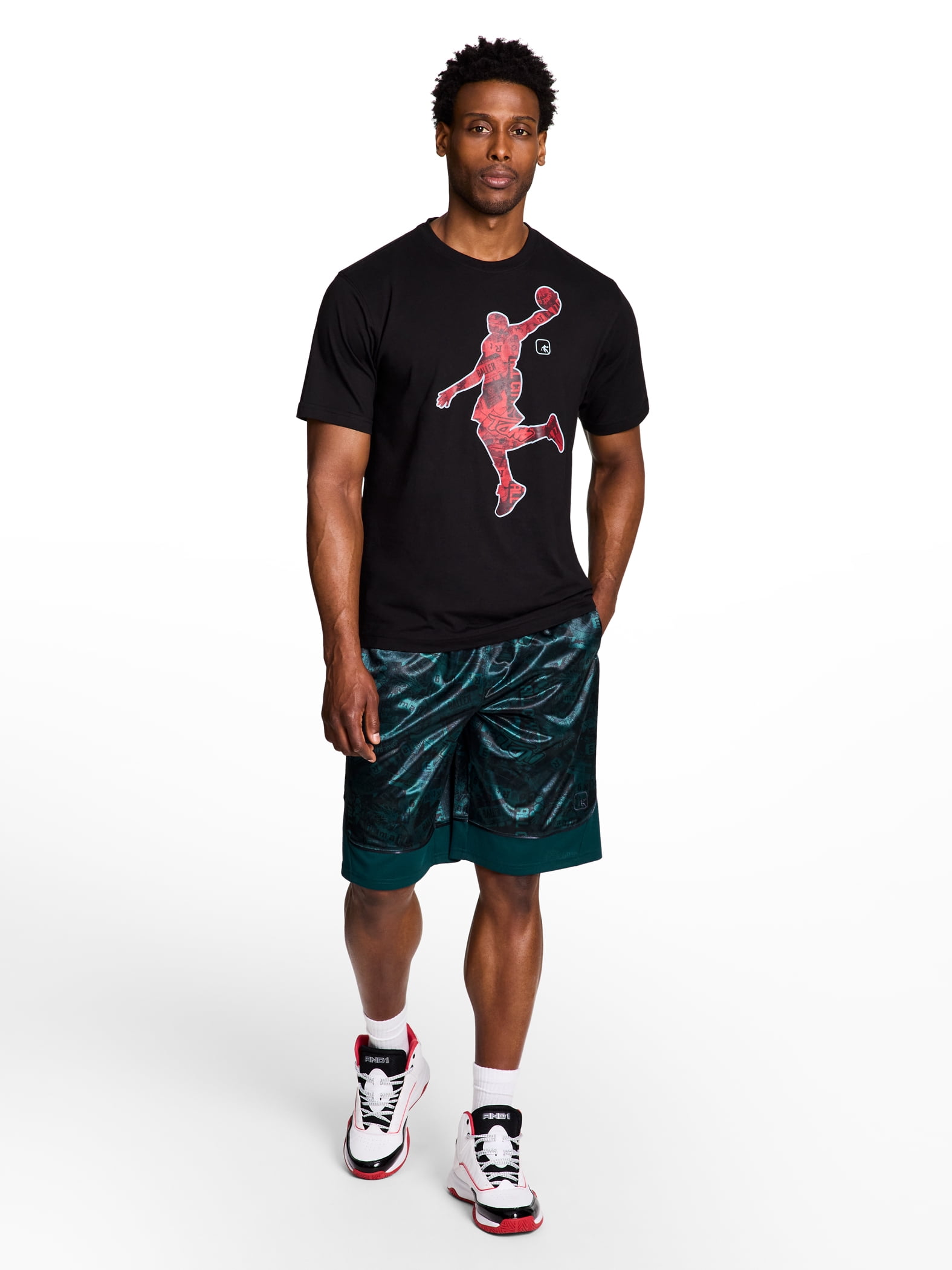 AND1 Men's & Big Men's All Court Printed Pattern Short, 11" Inseam, Sizes XS-5XL