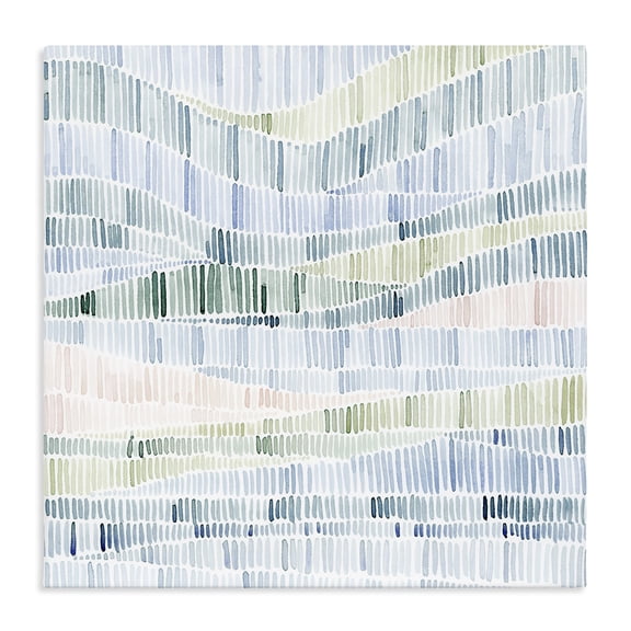 Stupell Industries Contemporary Abstract Layered Waves Striped Blue Green Beige Pattern Canvas Art, 17 x 17, by Grace Popp