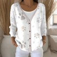 thumbnail image 2 of Women's Sweater V-Neck Long Sleeve Paw Print Button Front Cardigan Open Front Knit Top Jacket for Casual Outfits, 2 of 5