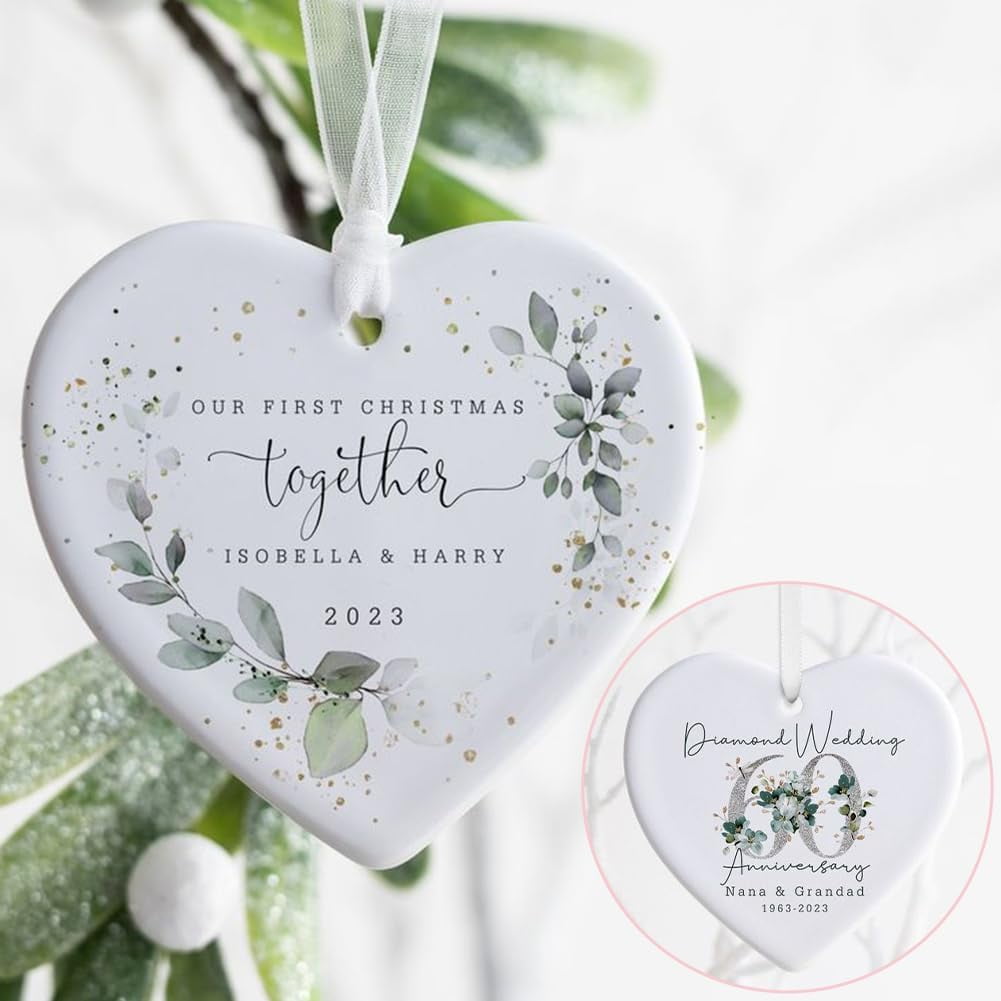 12Pcs Heart Sublimation Ornaments Ceramic Sublimation Blanks with Cords Porcelain White Heat Transfer Blank Personalized Hanging Pendants Tags for Christmas Tree Wedding DIY Craft Decoration White