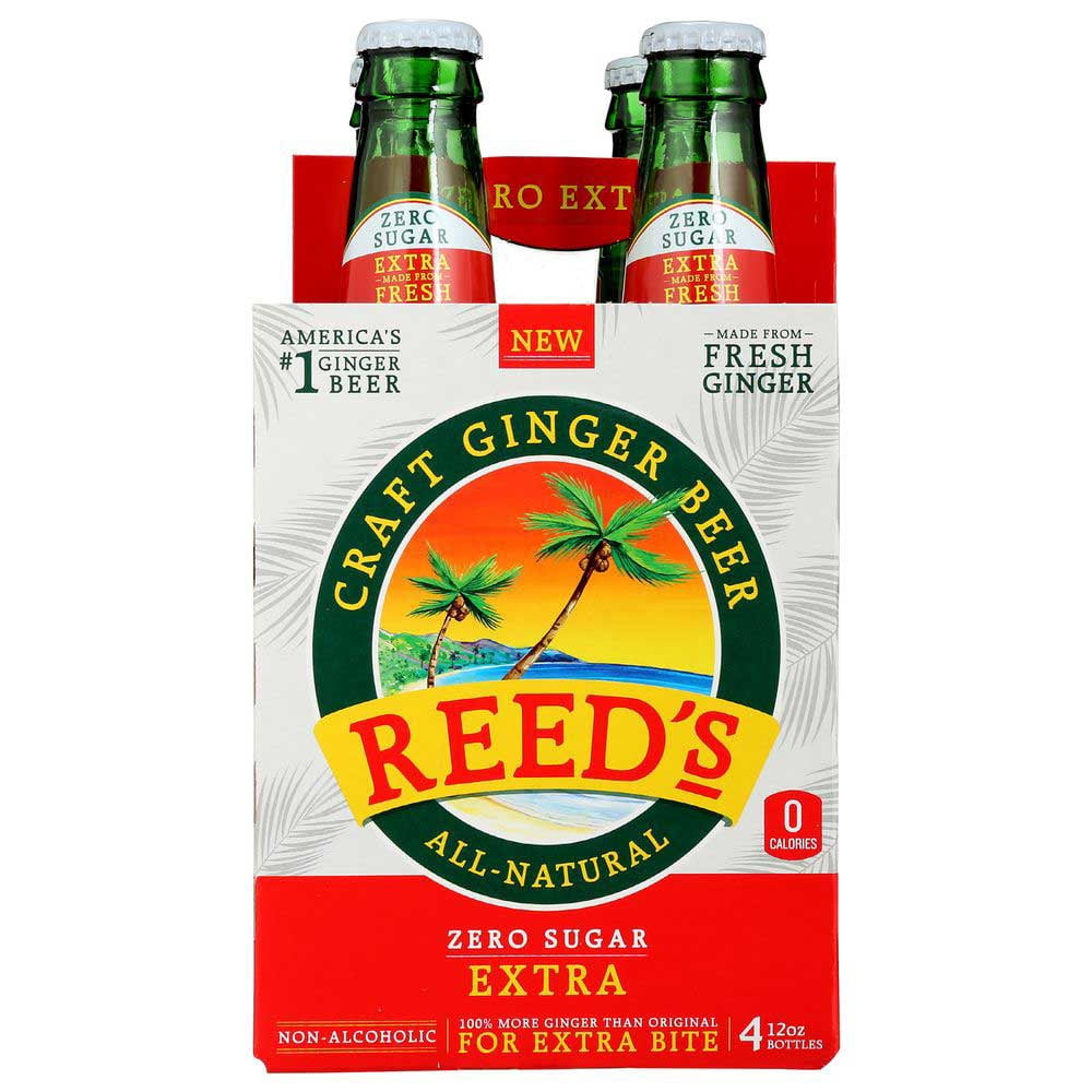 Reeds Zero Sugar Extra Craft Ginger Beer, 12 Fluid Ounce - 4 count per pack -- 6 packs per Case.