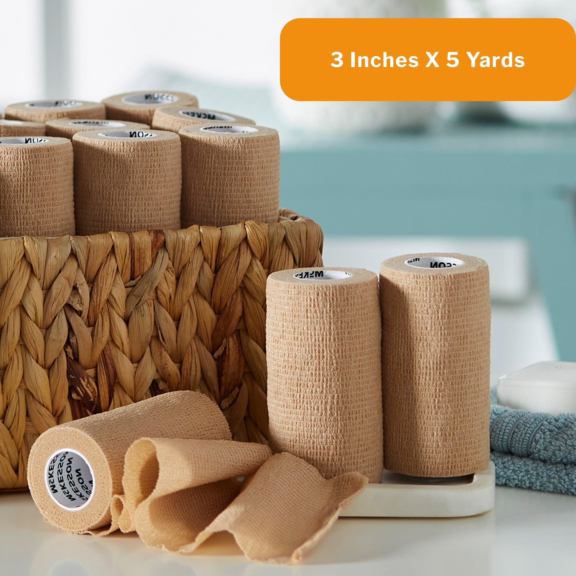 McKesson Cohesive Wound Bandages, Self-Adherent Compression Wrap, 3 in x 5 yd, 1 Count, 24 Packs, 24 Total