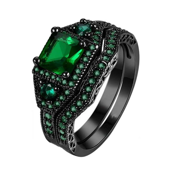 GY Black Gold Plated Green 1CT CZ Women Wedding Ring Sets Engagement Ring for Woman