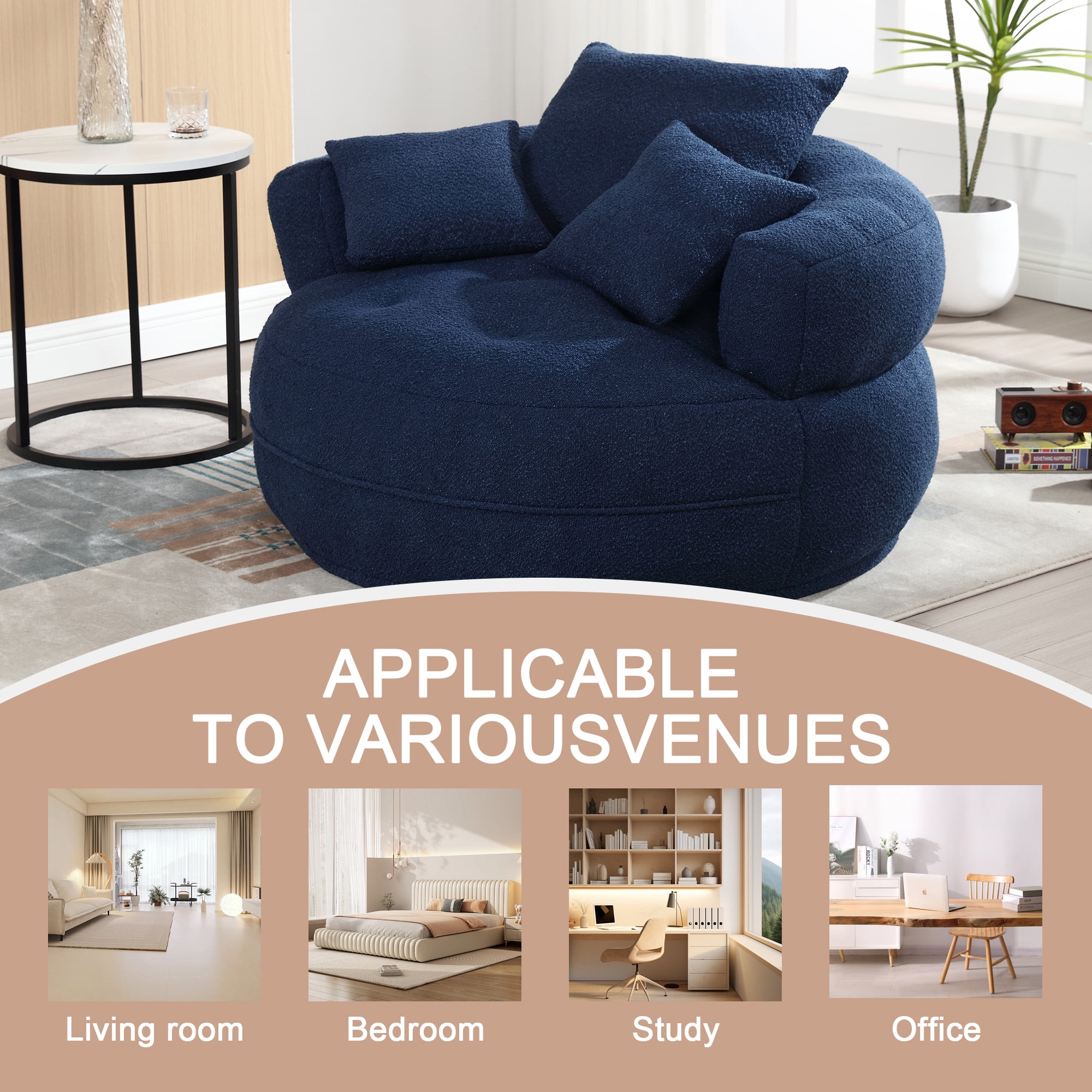 MOONMISS Navy Round Accent Chair with Tufted Seat