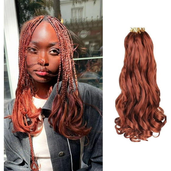 SHILIU-Ginger French Curl Braiding Hair 14 Inch 6 Packs 350 French Curls Bouncy Loose Wavy Braiding Hair Synthetic Spanish Curly Braids (50g/pack)