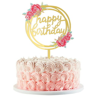 Gold Acrylic Cake Topper with Flower Design Happy Birthday Cake Decoration  Supplies for Kid Adult