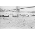 thumbnail image 1 of Swimmers Race to Coney Island just past the Brooklyn Bridge-Fine art canvas print (20" x 30"), 1 of 1