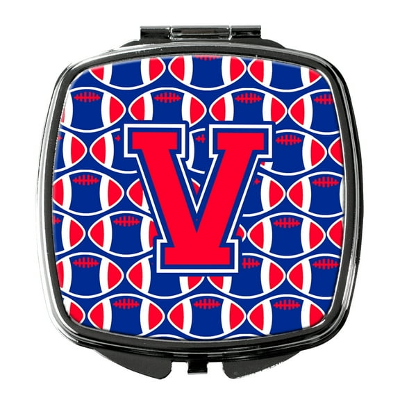 Letter V Football Harvard Crimson and Yale Blue Compact Mirror CJ1076-VSCM
