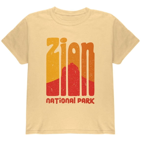 National Park Retro 70s Color Bars Zion Youth T Shirt Yellow Haze YLG