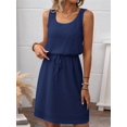 thumbnail image 4 of Women'S Waffle Knit Belted Tank High Waisted Dresses Square Neck Sleeveless Summer Short Dress Navy Blue S, 4 of 9