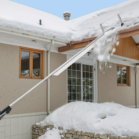 Lightweight Aluminum Roof Snow Rake, 18.5-Inch Blade with Protective Slides & Wheels, Adjustable Handle (5.2-30 Ft) for Clearing Snow and Debris