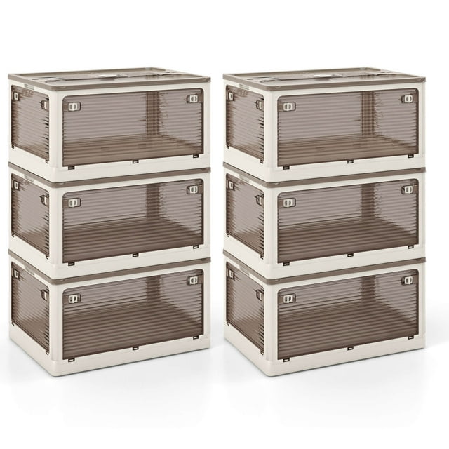 Costway Ensemble de 6 Bacs de Rangement Empilables avec Couvercles 54 Gallons Boîte de Rangement Pliable en Plastique