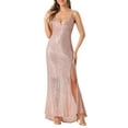 thumbnail image 2 of Vestido de Noche de Lentejuelas INSPIRE CHIC para Mujeres con Escote en V y Tirantes Espagueti, Vestido Largo con Abertura, 2 of 6