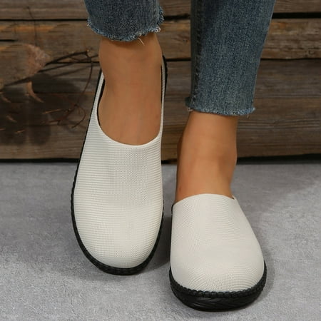 

Cathalem Women Casual Shoes Wide Width Fashion Women Casual Shoes Flat Bottom Non Slip Soft Round Toe Solid Color Half Slipper Shoes White 8.5