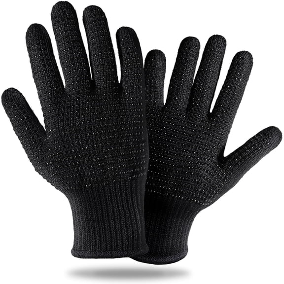 CUDIAO Heat Resistant Glove with Silicone Bumps for Hair Iron Tool, Professional Heat Gloves for Heat Press, Heat Protectant Gloves for Hair Styling Heat Gloves Black