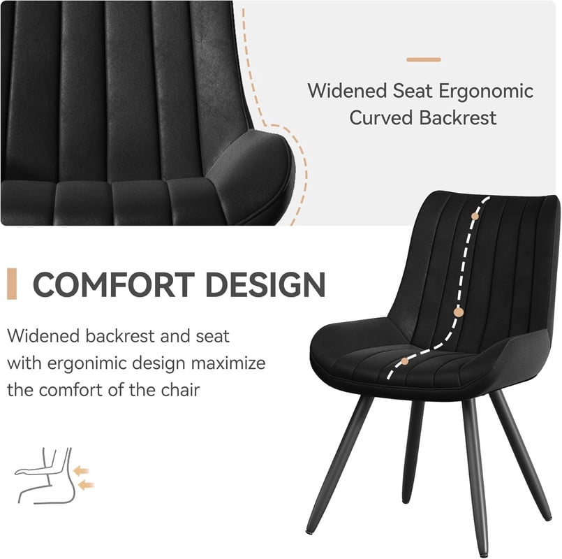 Hawsaiy Dining Chairs Set of 6, Faux Leather Mid Century Modern Kitchen Chairs with Soft Cushion, Comfortable Upholstered Dining Room Chairs for Kitchen, Black