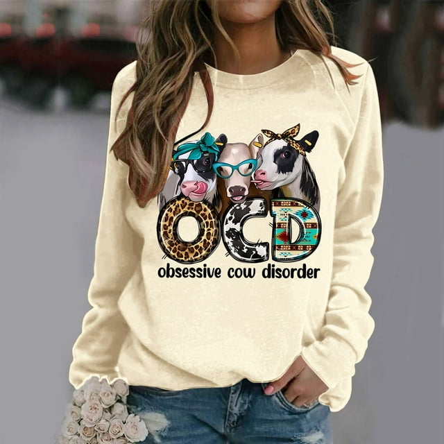 TINZ Sweat à Capuche Léger pour Femmes, Motif Vache Mignon, Col Rond, Manches Longues, Fermeture Éclair Complète, Crop Top