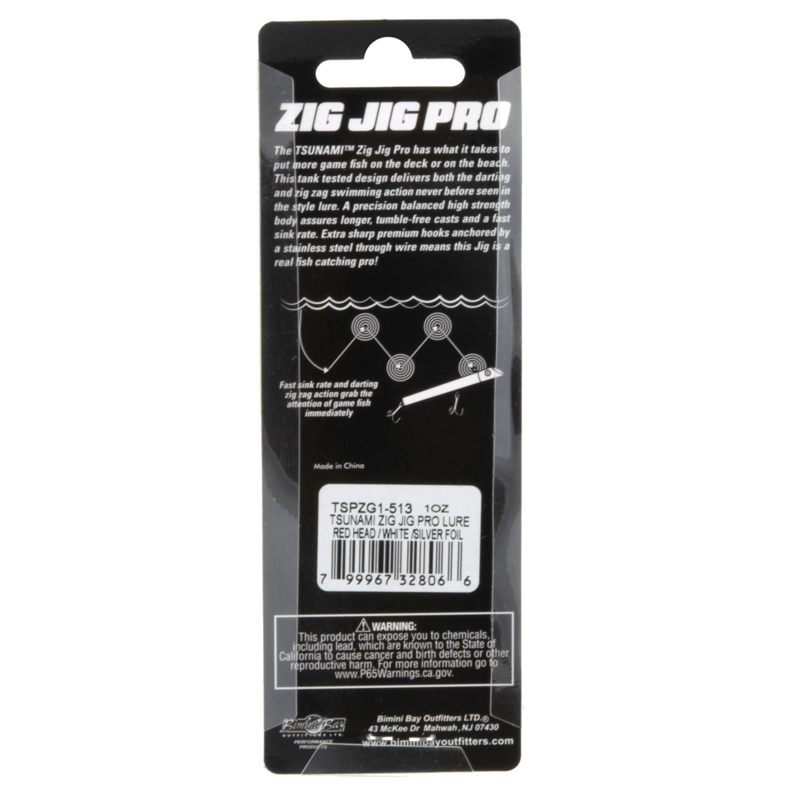 Tsunami Zig Jig Pro Slim 1oz. Red Head/White/Silver Foil