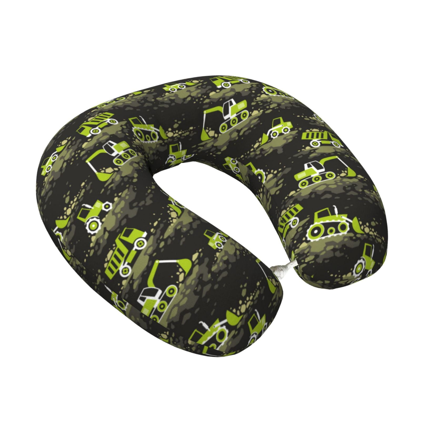 Xecao Light Green Excavator Print Memory Foam Cervical Neck Pillow Versatile U-Shaped Pillows for Home,Office,Camping,Travelling,Soft Washable Cover