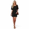 thumbnail image 6 of Dazajoo One Piece Jumpsuits for Women Shorts Ribbed Knit Round Neck Short Sleeve Rompers with Pockets,Black,XL, 6 of 7