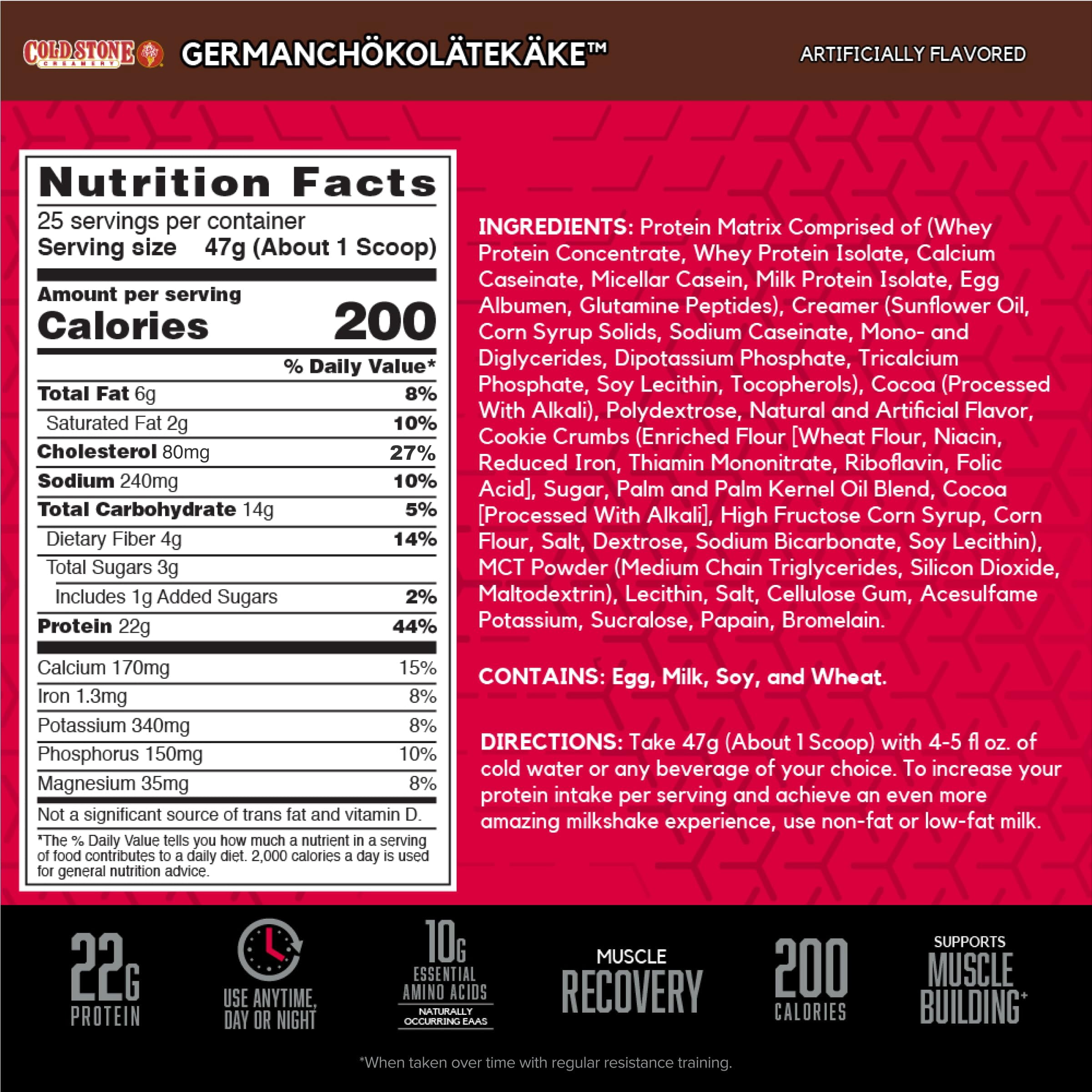 BSN Syntha-6 Whey Protein Powder, Cold Stone Creamery- Germanchökolätekäke Flavor, Micellar Casein, Milk Protein Isolate Powder, 25 Servings
