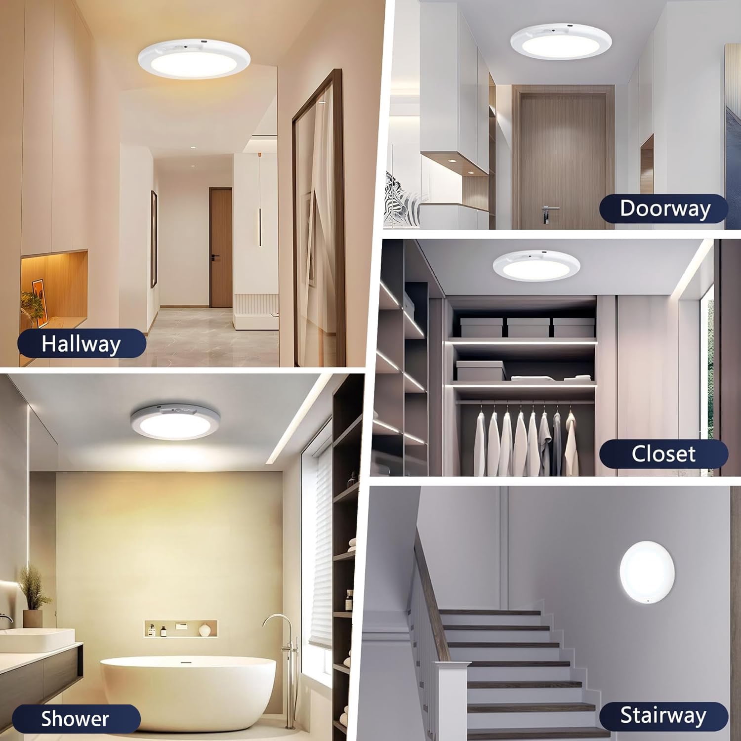 2Pack Rechargeable Ceiling Light whit Motion Sensor, Battery Operate LED Ceiling Light with Remote Supports 3 Color Temperature for Bathrooms, Storage Room, Laundry Room, Hallways, Porch, Doorstep
