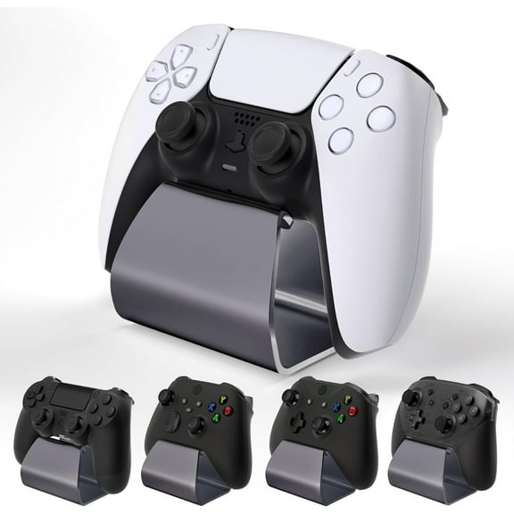 PlayVital Stand-AL Game Controller Stand for ps5, for ps4, Universal Desktop Display Gamepad Stand for Xbox Series X/S, Xbox One, Aluminium Metal Controller Stand Holder for Switch Pro - Gray